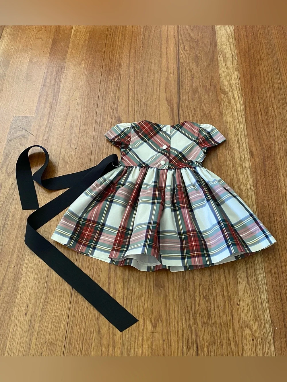 Ralph Lauren Formal Plaid Fit-and-Flare Dress with Black Bow